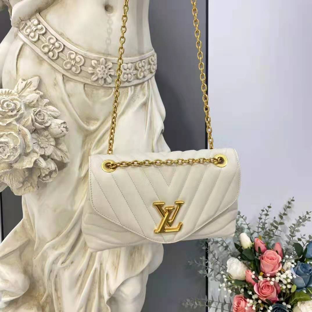 Louis Vuitton LV Women New Wave Chain Bag Handbag White Smooth Cowhide Leather