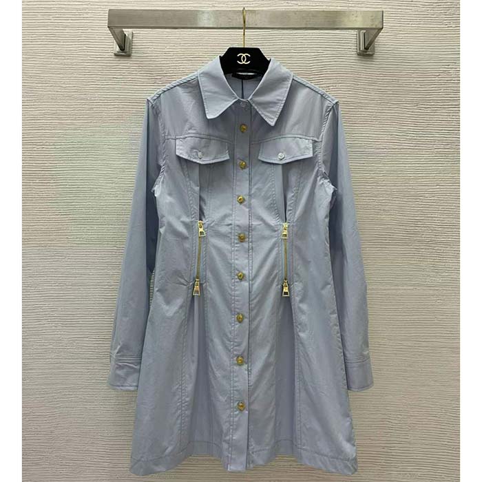 Louis Vuitton Women LV Zipper Waist Shirt Dress Cotton Blue Regular Fit 1AFDF8