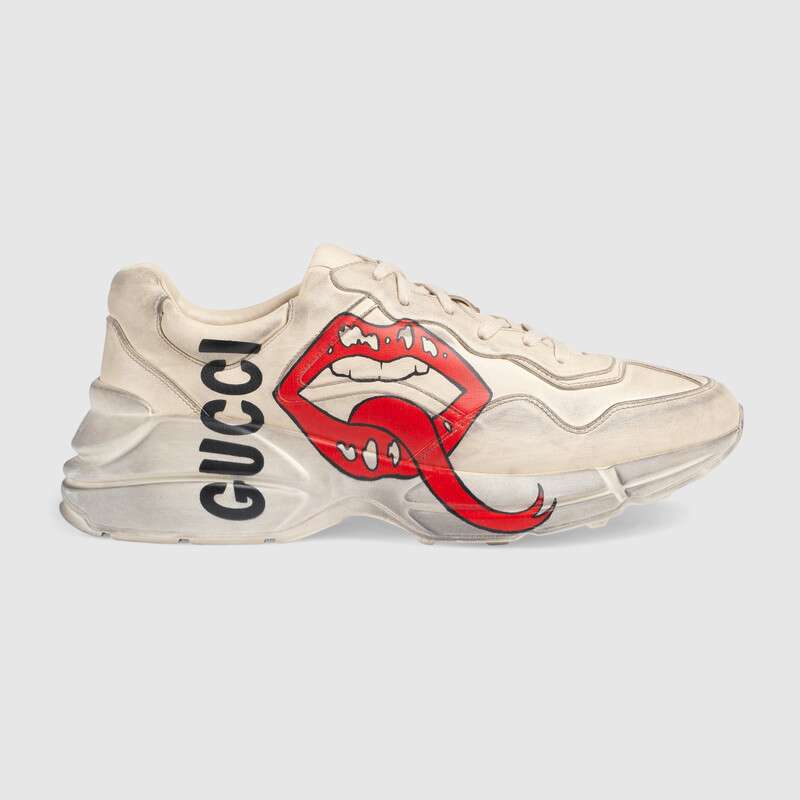 Gucci Unisex Rhyton Sneaker with Mouth Print-Beige