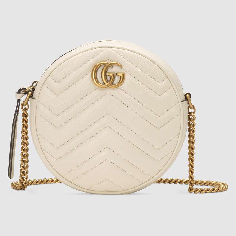 Gucci GG Women GG Marmont Mini Round Shoulder Bag in Matelassé Chevron Leather