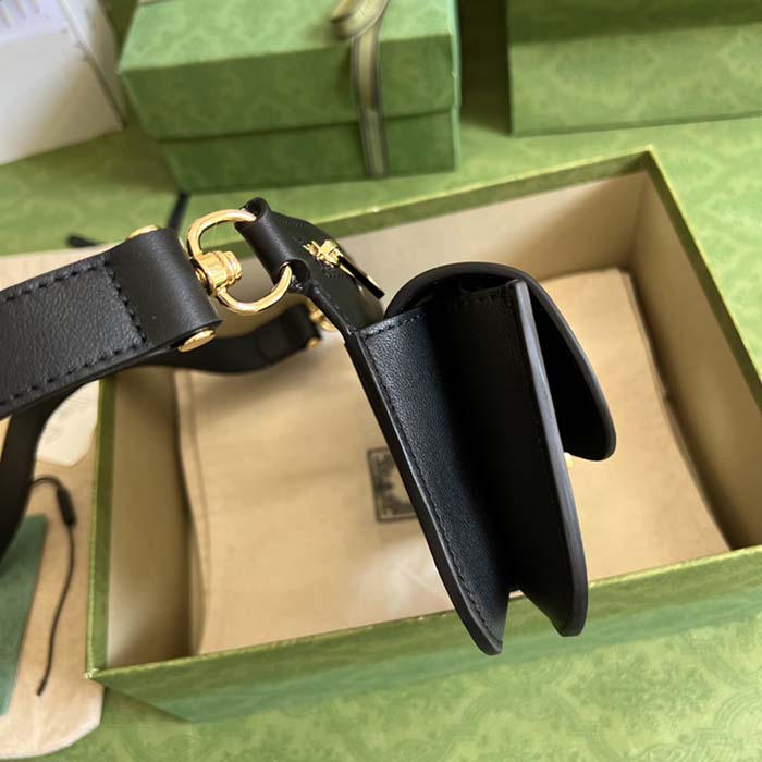 Gucci GG Women Blondie Belt Bag Black Leather Round Interlocking G