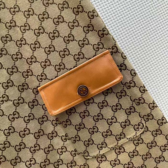 Gucci Women GG Canvas Dress Brown Beige Leather Unlined Crewneck Sleeveless