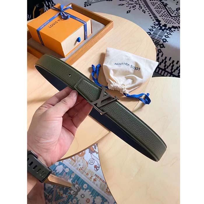 Louis Vuitton Unisex LV Rays 40 MM Reversible Belt Khaki Green Grained Leather Calf
