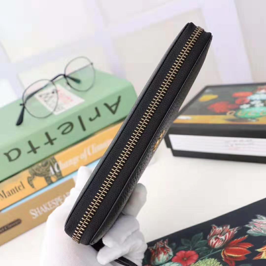 Gucci GG Unisex Leather Zip Around Wallet in Black Leather