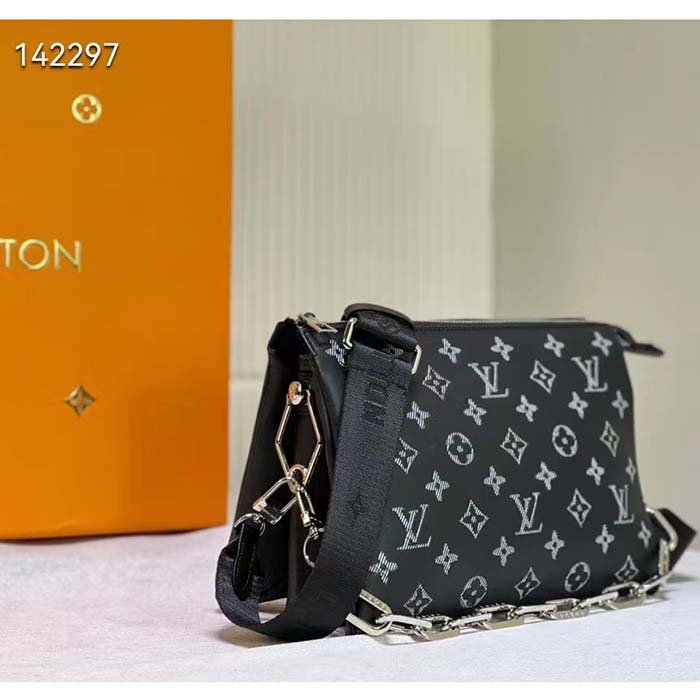 Louis Vuitton LV Women Coussin MM Handbag Black Gray Lambskin