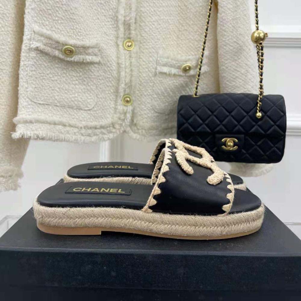 Chanel Women Mules Lambskin Beige & Black