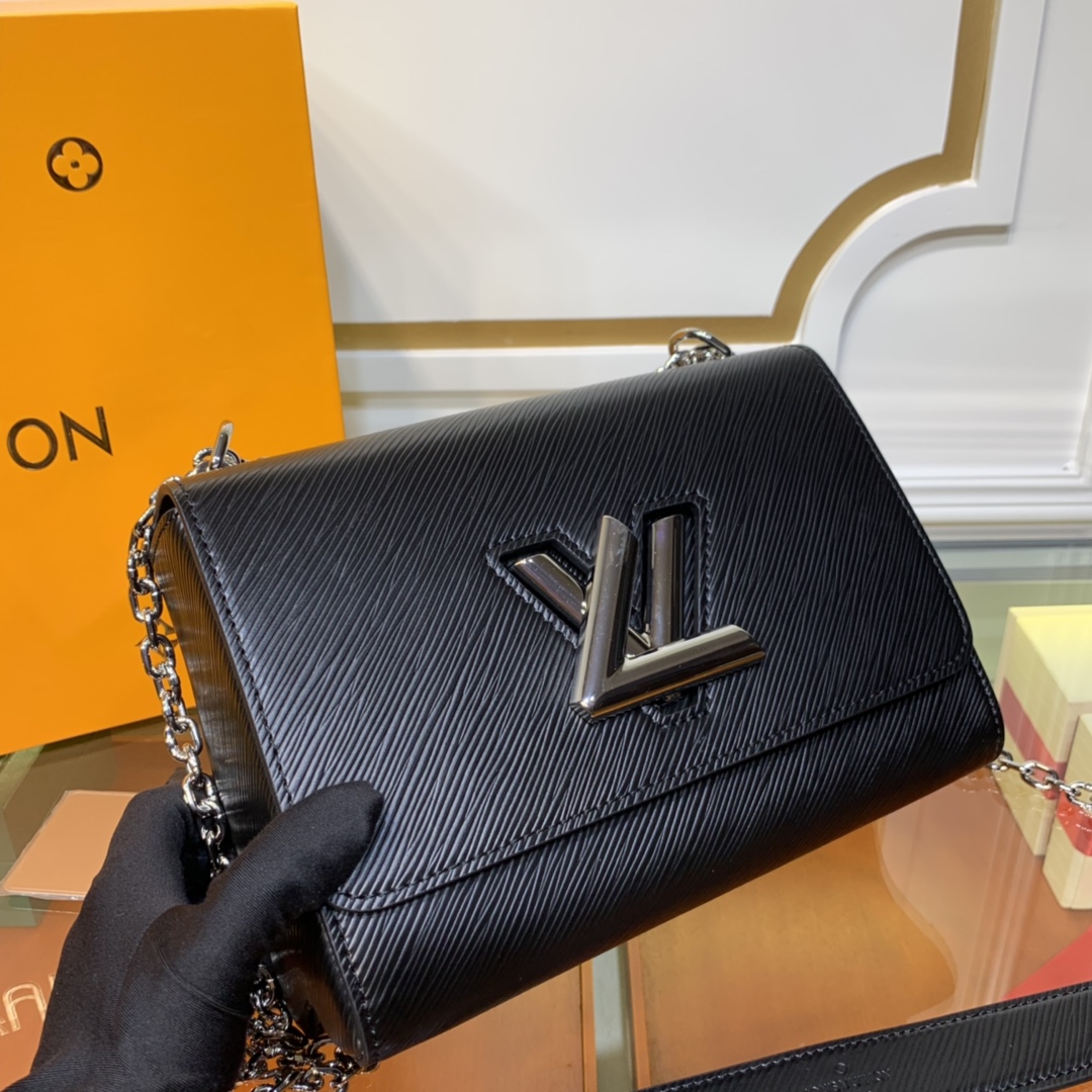 Louis Vuitton LV Women Twist MM Chain Bag Black Epi Grained Cowhide Leather