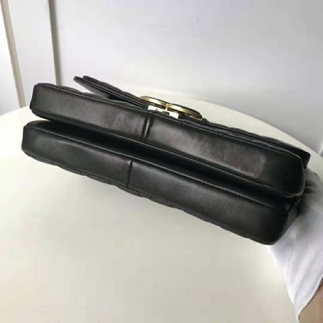 Chanel Women Flap Bag in Metallic Lambskin Leather-Black