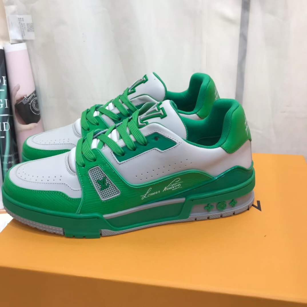 Louis Vuitton Unisex LV Trainer Sneaker Green Epi Calf Leather Rubber Outsole #54