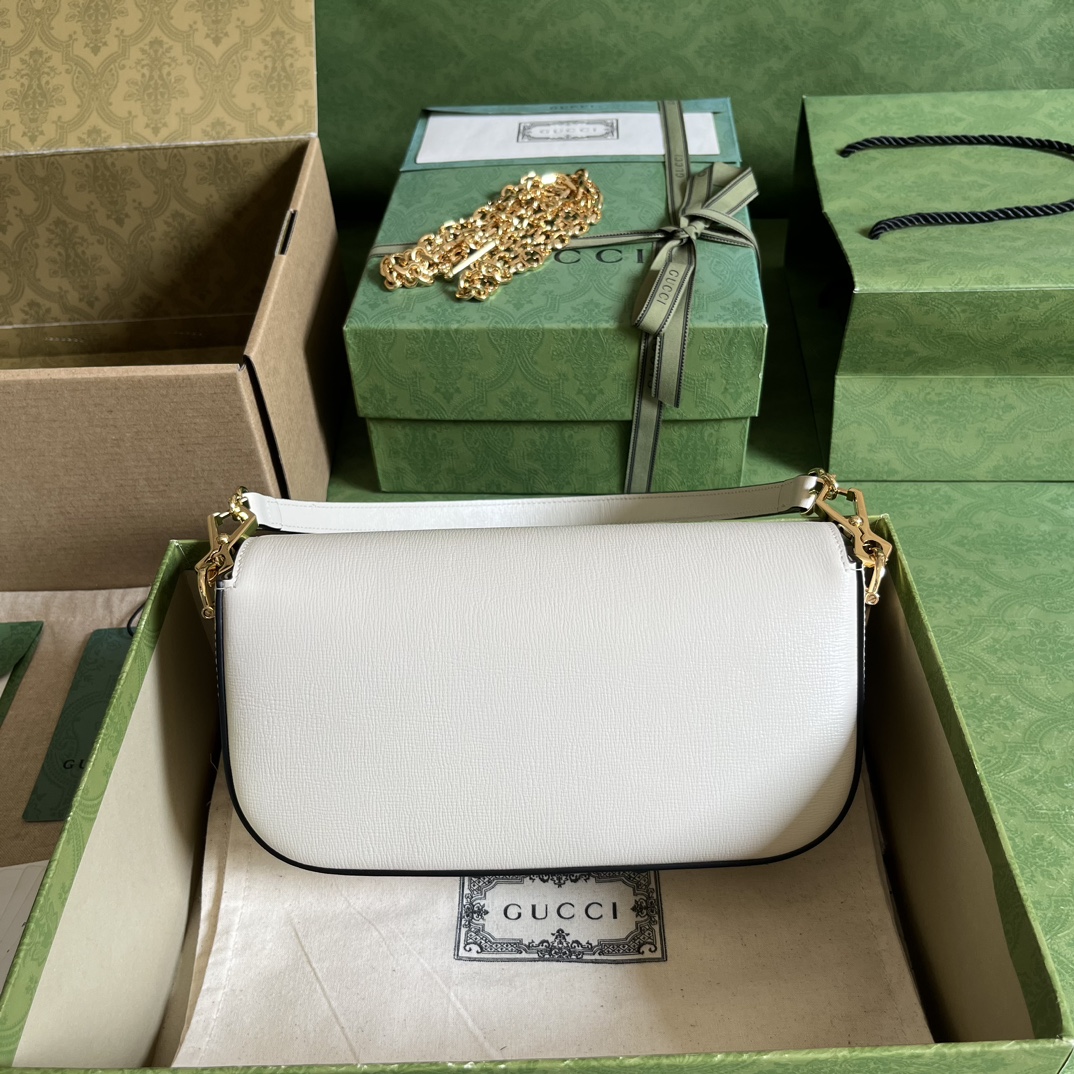 Gucci Women Dionysus Small Shoulder Bag White Leather GG Supreme Canvas