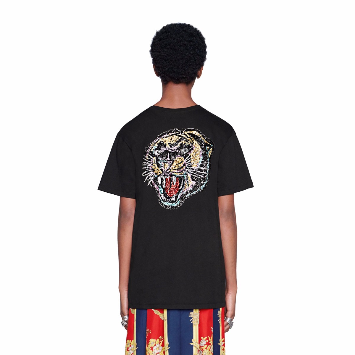 Gucci Women Oversize T-Shirt with Sequin Gucci Logo-Black