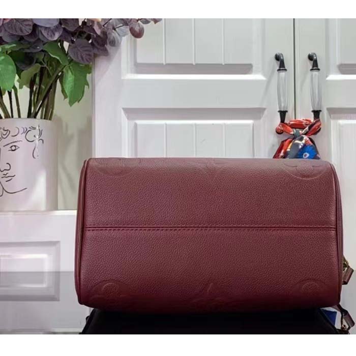 Louis Vuitton LV Women Speedy Bandoulière 25 Wine Red Monogram Empreinte Embossed Grained Cowhide Leather