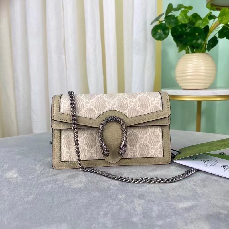 Gucci Women Dionysus GG Super Mini Bag Beige White GG Supreme Canvas