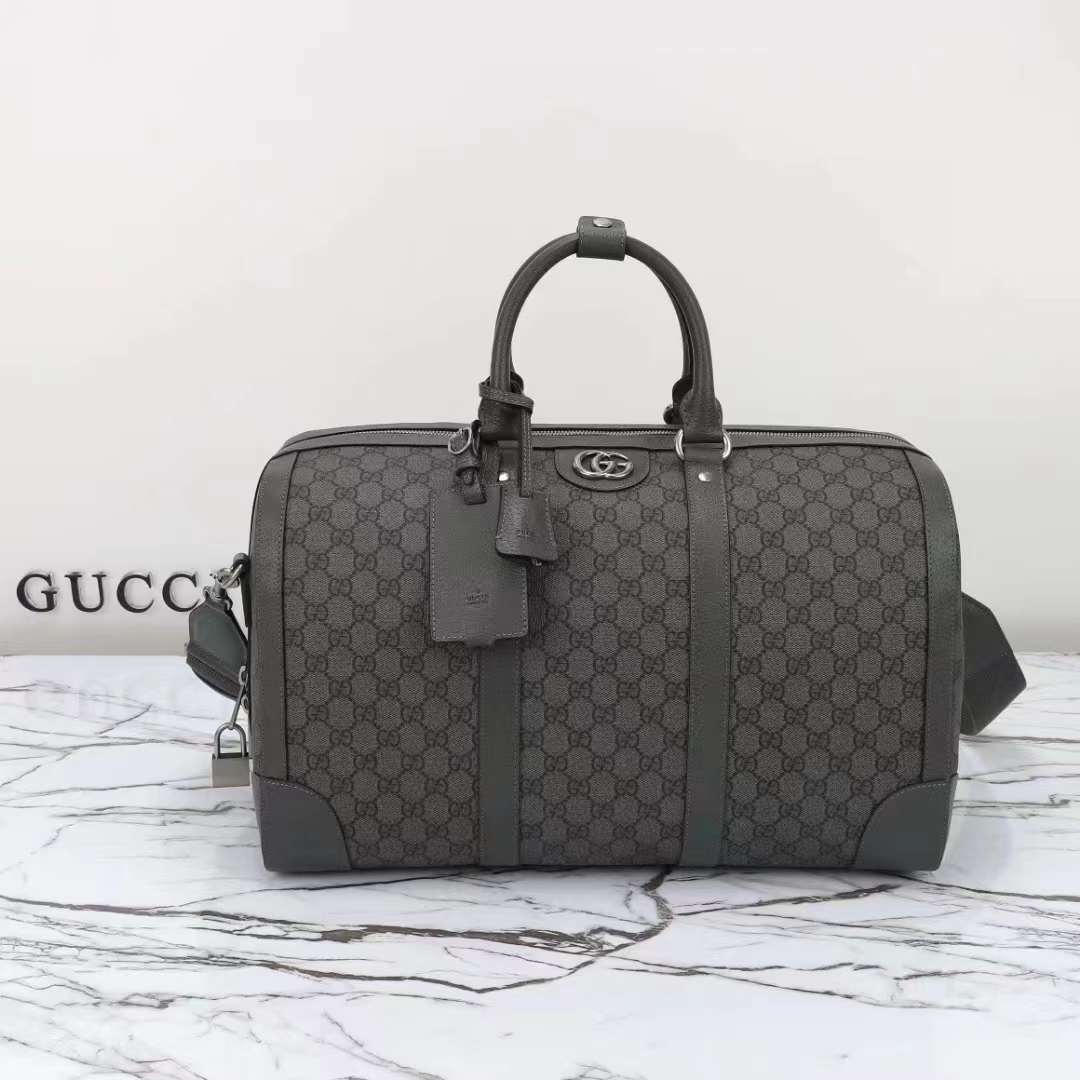 Gucci Unisex GG Savoy Small Duffle Bag Grey Black GG Supreme Canvas