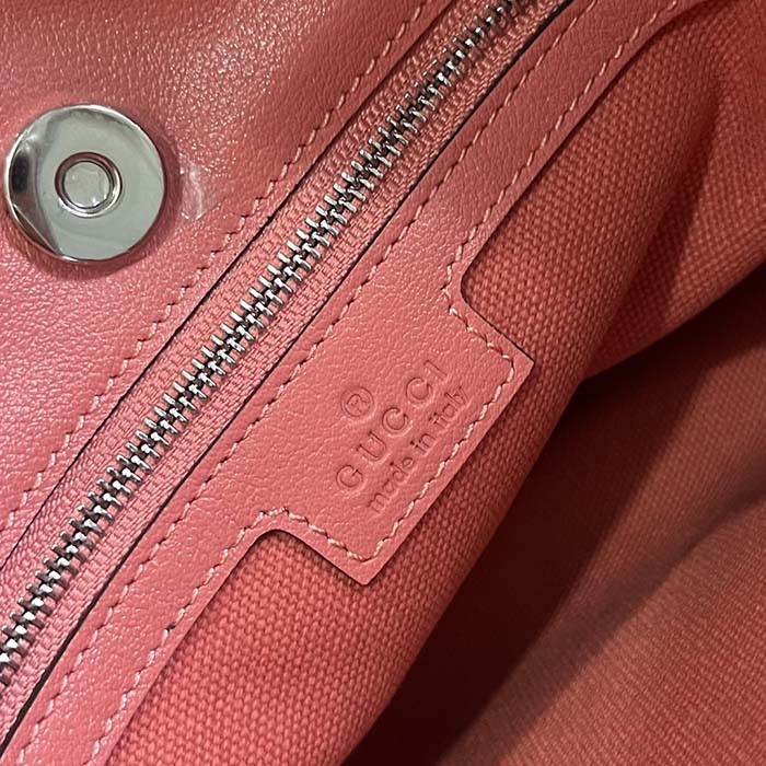 Gucci Women GG Blondie Small Tote Bag Pink Leather Round Interlocking G