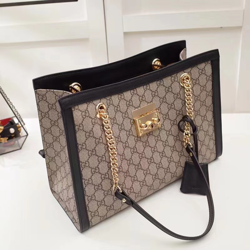 Gucci Women Padlock GG Small Shoulder Bag Brown Beige Ebony Supreme Canvas