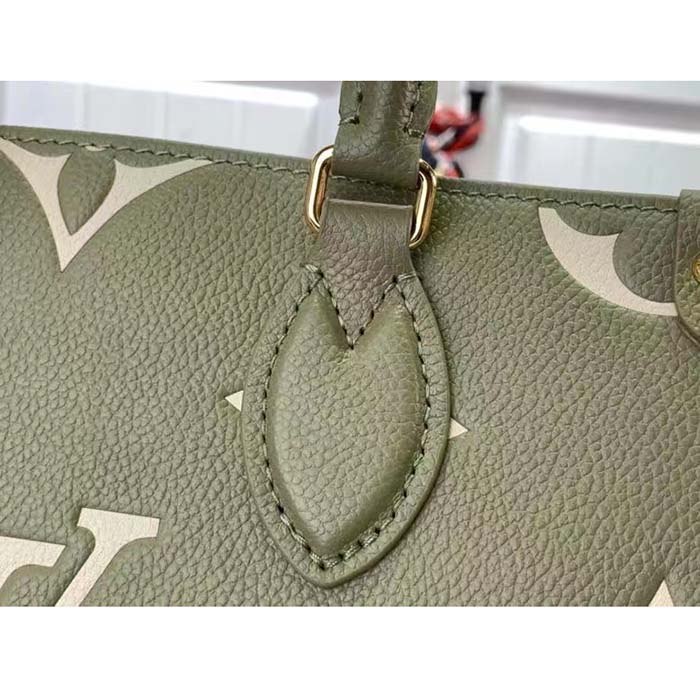 Louis Vuitton LV Women Onthego PM Light Khaki Cream Monogram Empreinte Embossed Grained Cowhide Leather