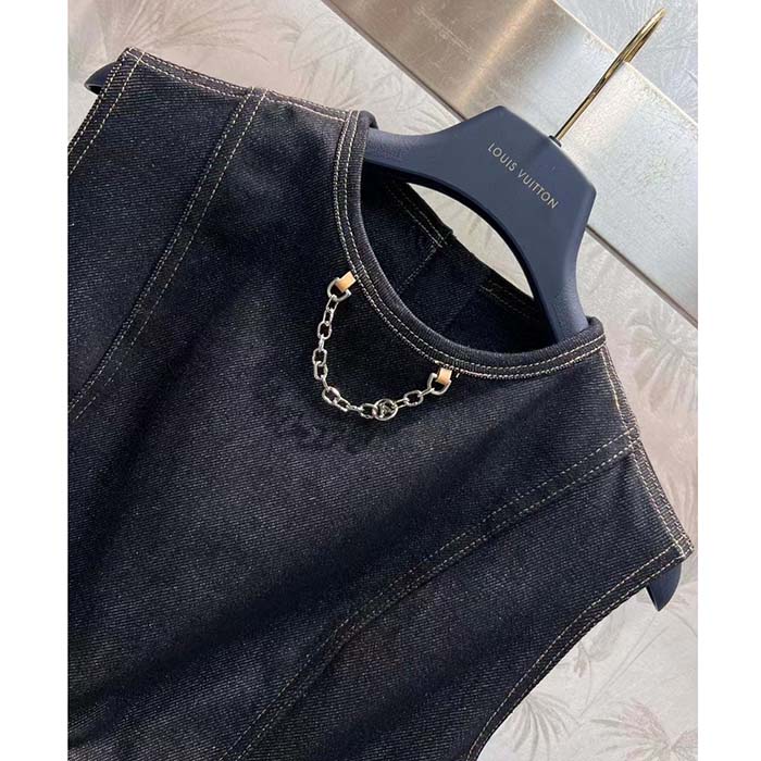 Louis Vuitton Women LV Eyelet Belt Denim Dress Dark Blue 1AFGA5