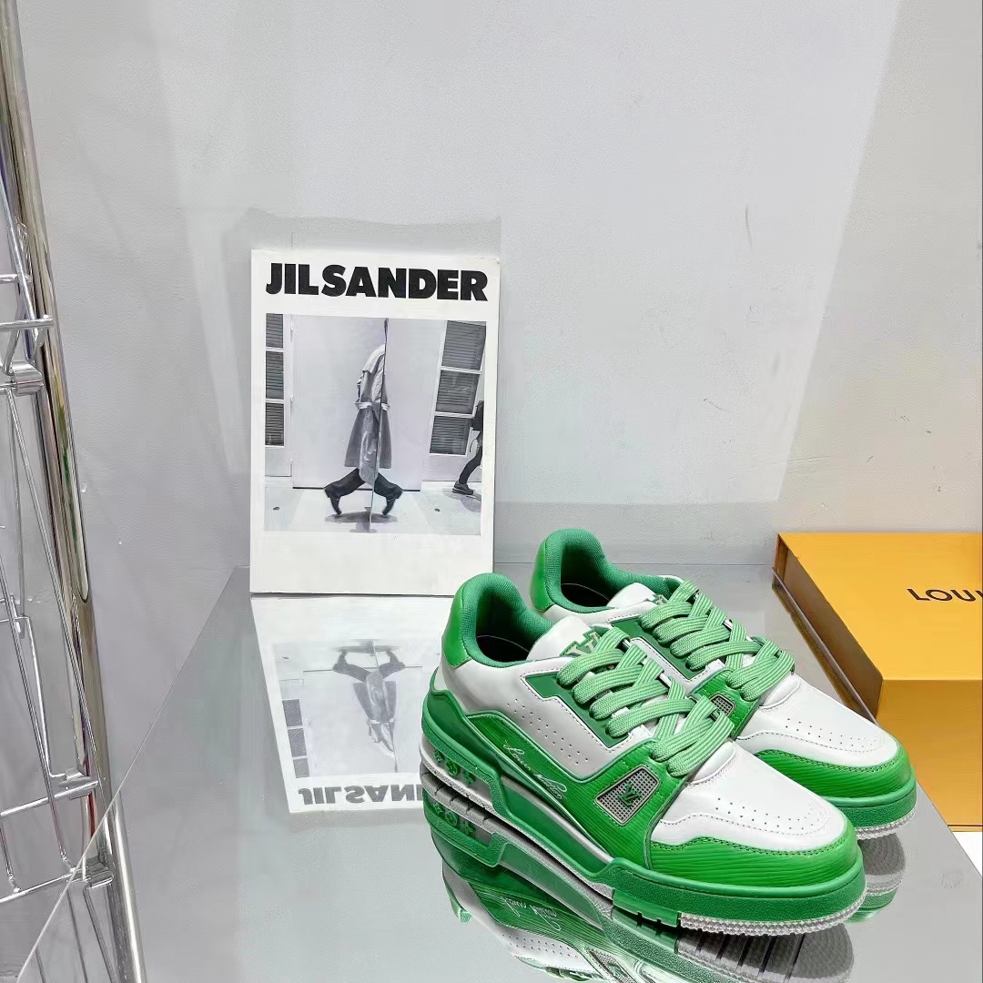 Louis Vuitton Unisex LV Trainer Sneaker Green Mini Monogram-Embossed Calf Monogram Leather