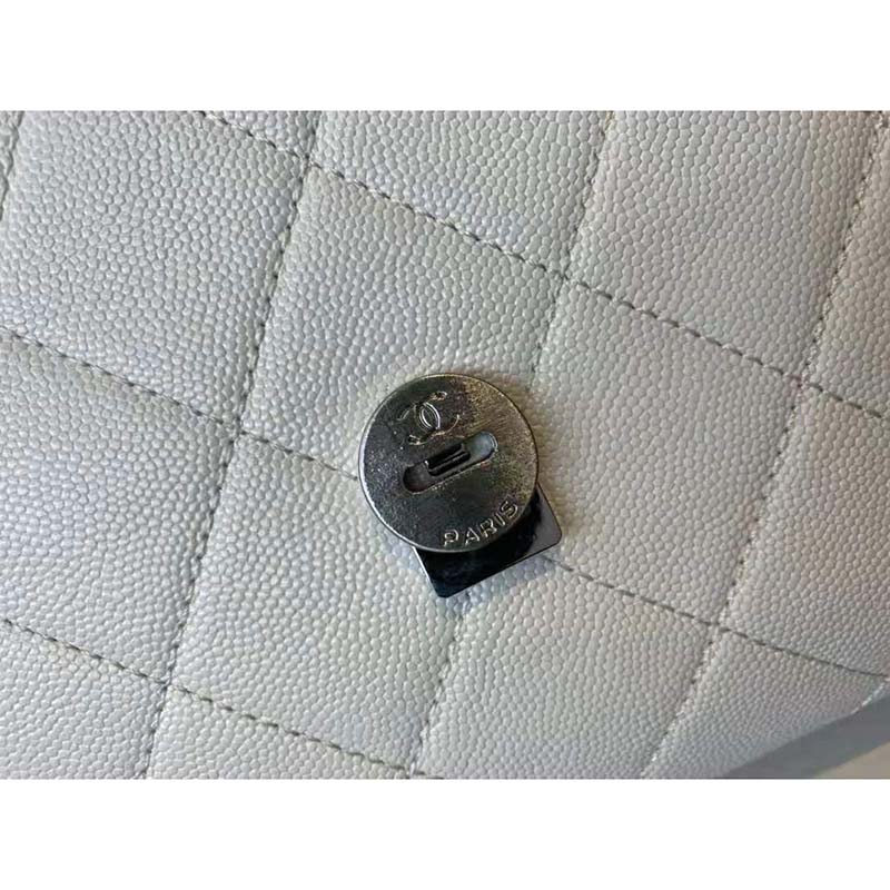 Chanel Women Small Flap Bag Grained Calfskin Lacquered Metal White Black