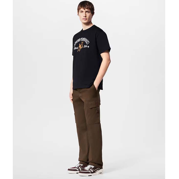 Louis Vuitton Men LV Embroidered Cotton T-Shirt Regular Fit Black 1AFQ67