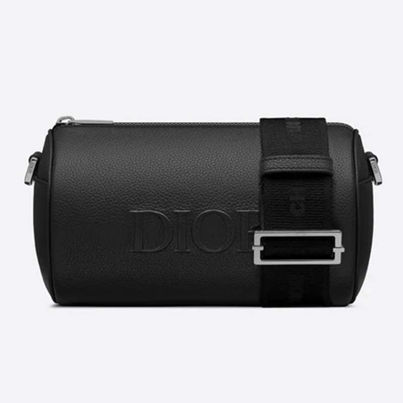 Dior Unisex Roller Messenger Bag Black Grained Calfskin “Dior” Signature