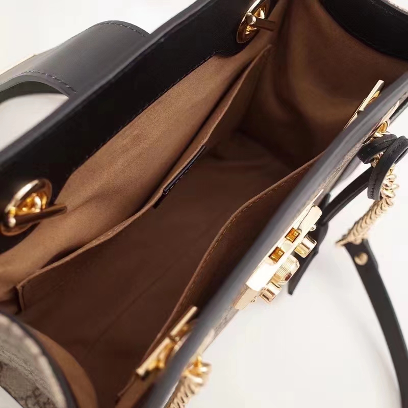 Gucci Women Padlock GG Small Shoulder Bag Black Beige Ebony Supreme Canvas