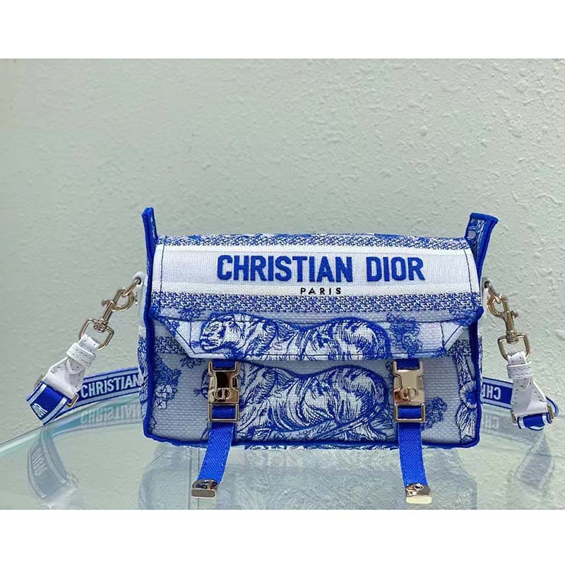 Dior Unisex CD Small Diorcamp Bag Transparent Canvas Fluorescent Blue Toile De Jouy