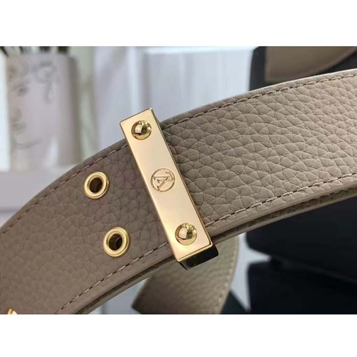 Louis Vuitton LV Women Capucines MM Handbag Black Fusain Cognac Taurillon Cowhide Leather