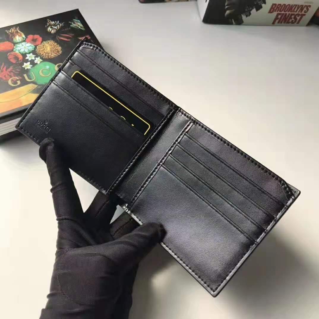 Gucci GG Men GG Wallet with Tiger Print in Black/Grey GG Supreme Canvas