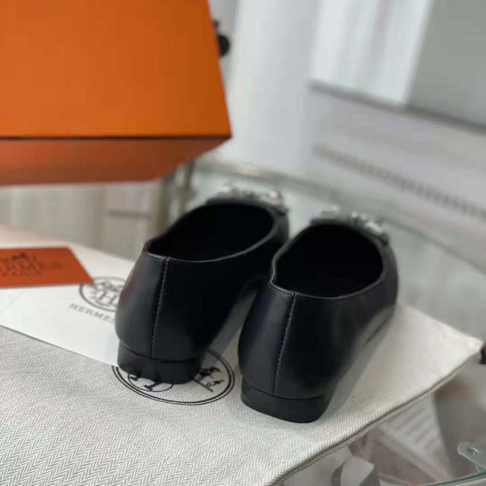 Hermes Women Danseuse Ballet Flat in Calfskin Leather-Black