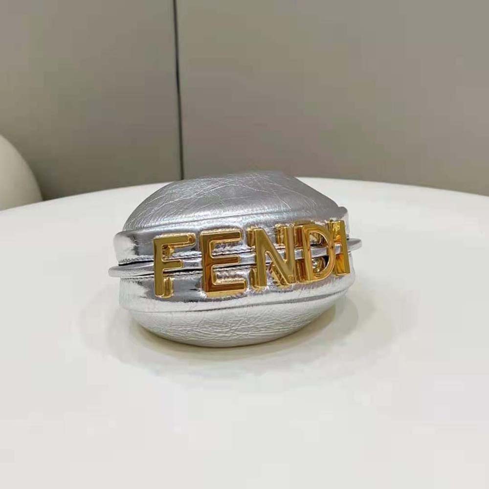Fendi Women Nano Fendigraphy Silver Leather Charm