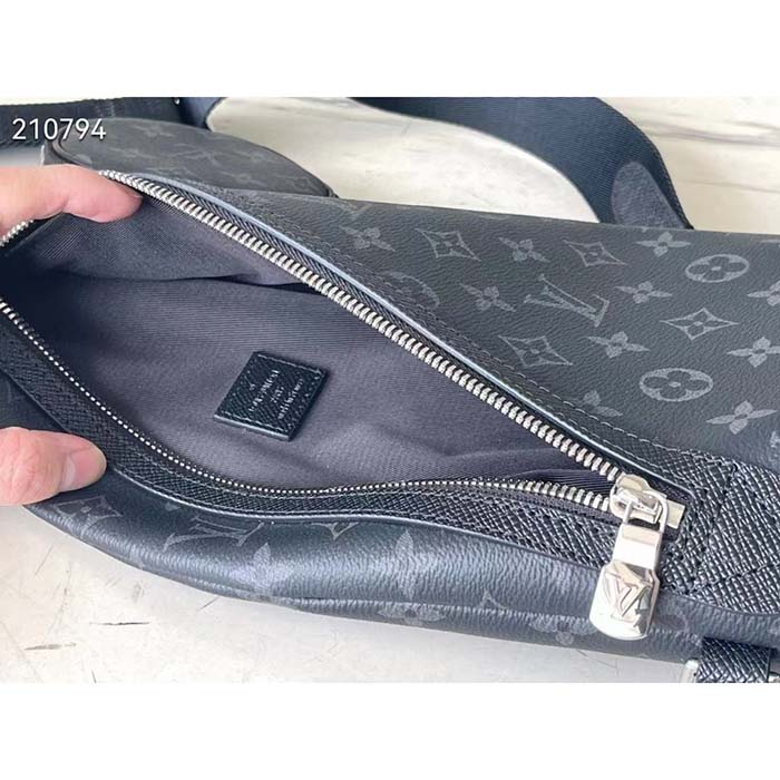 Louis Vuitton LV Unisex Duo Sling Bag Black Monogram Coated Canvas Taiga Cowhide Leather