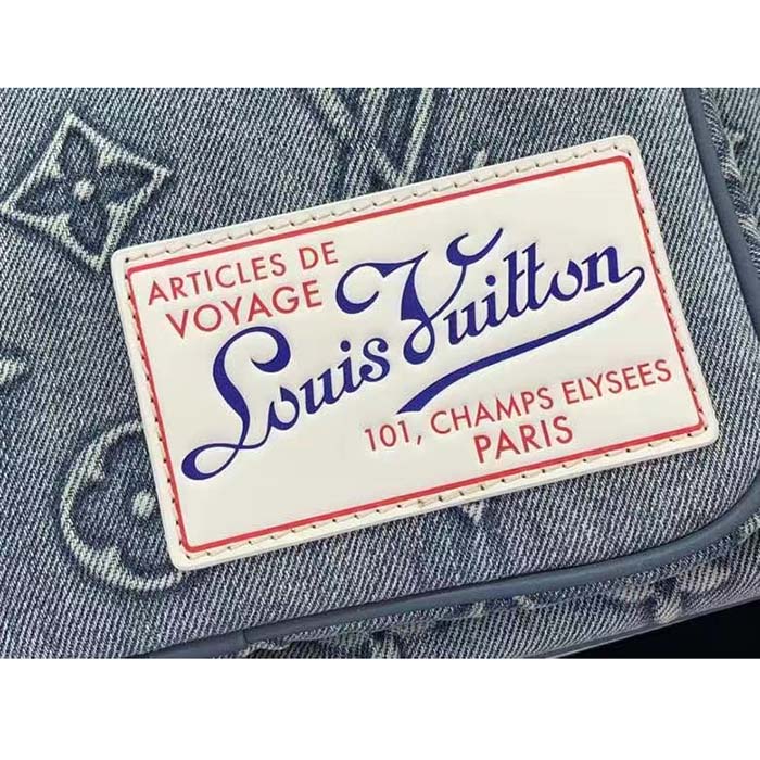 Louis Vuitton LV Unisex Montsouris Backpack Monogram Washed Denim Coated Canvas Cowhide Leather