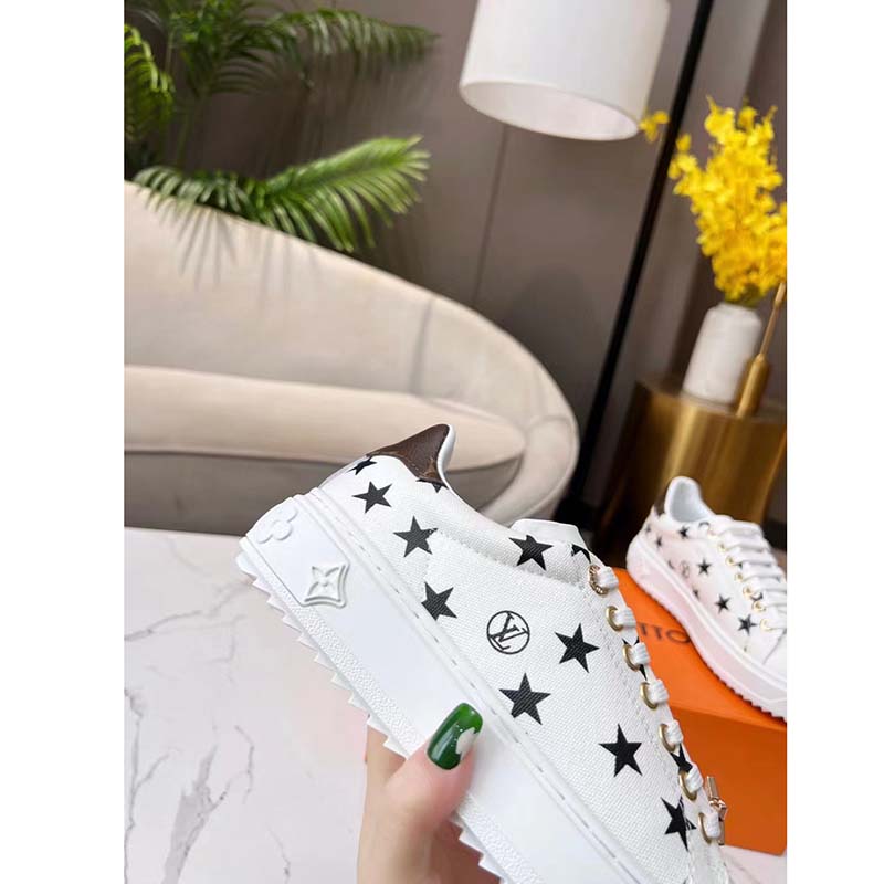 Louis Vuitton LV Unisex Time Out Sneaker Black White Printed Canvas Rubber Outsole