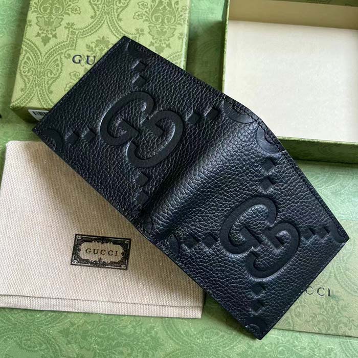 Gucci Unisex Jumbo GG Wallet Black Leather Moiré Lining