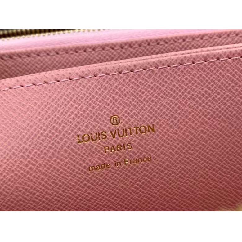 Louis Vuitton LV Unisex Zippy Wallet Pink Monogram Coated Canvas Grained Cowhide Leather