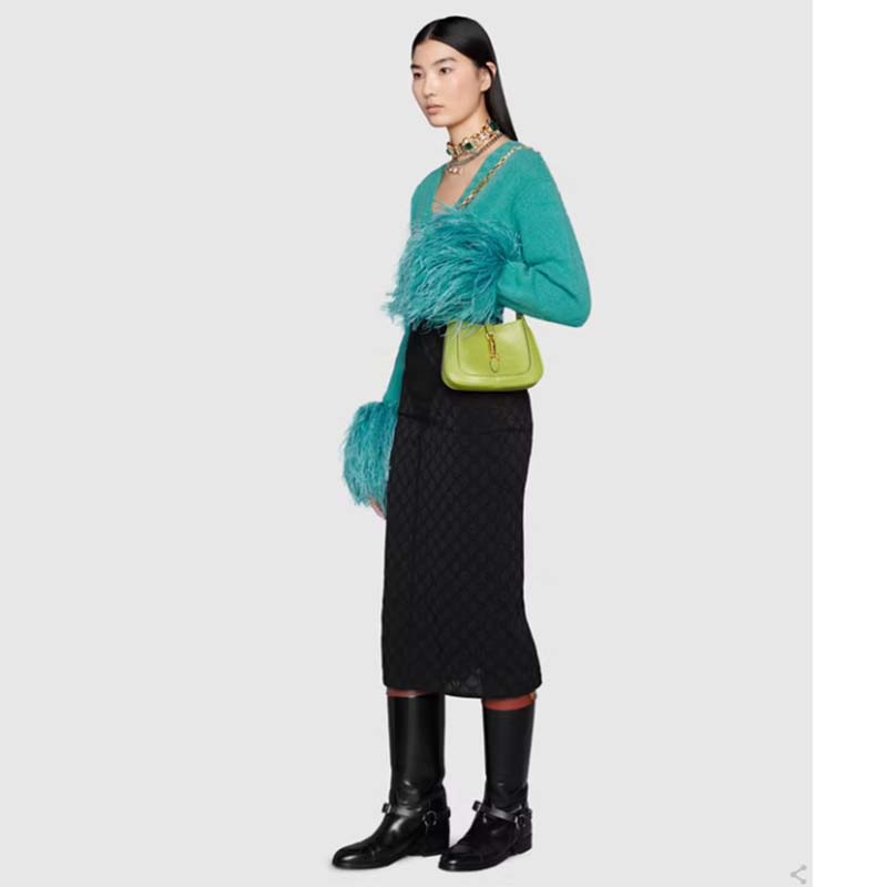 Gucci Women GG Jackie 1961 Lizard Mini Bag Pastel Green Lizard