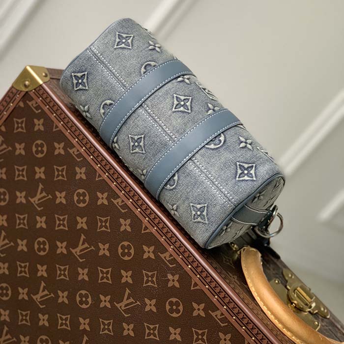 Louis Vuitton LV Unisex Keepall Bandoulière 25 Monogram Washed Denim Canvas Cowhide Leather