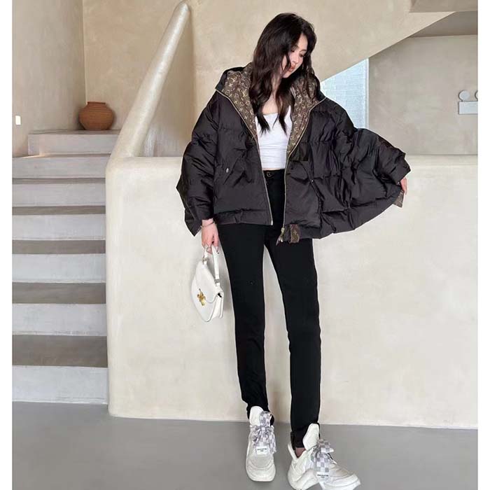 Louis Vuitton LV Women Monogram Accent Pillow Puffer Cape Black Regular Fit