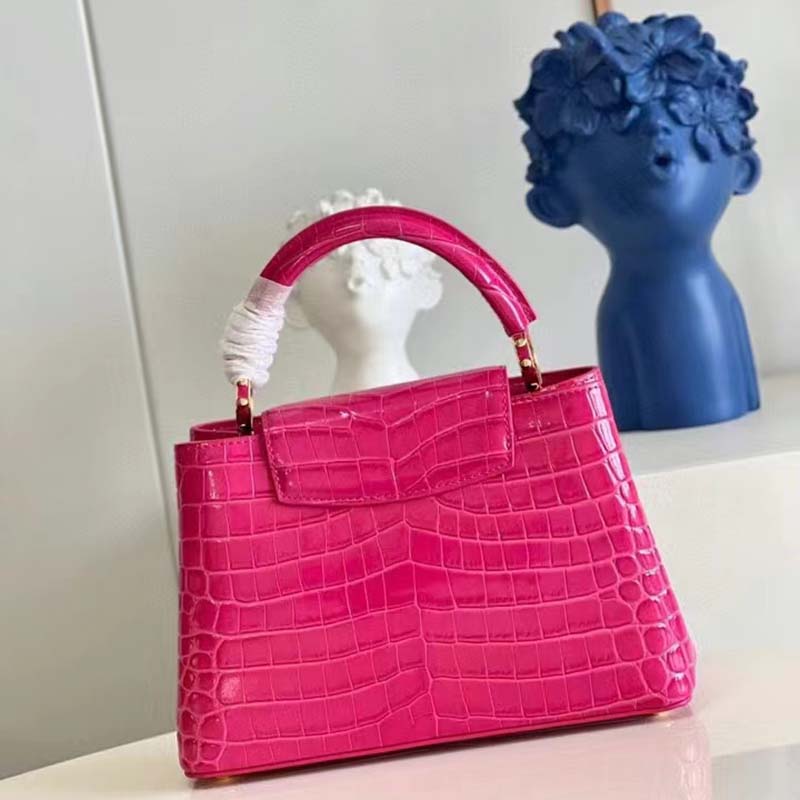 Louis Vuitton LV Women Capucines BB Handbag Pink Crocodilian Leather