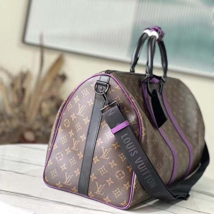 Louis Vuitton LV Unisex Keepall Bandoulière 50 Travel Bag Purple Monogram Coated Canvas