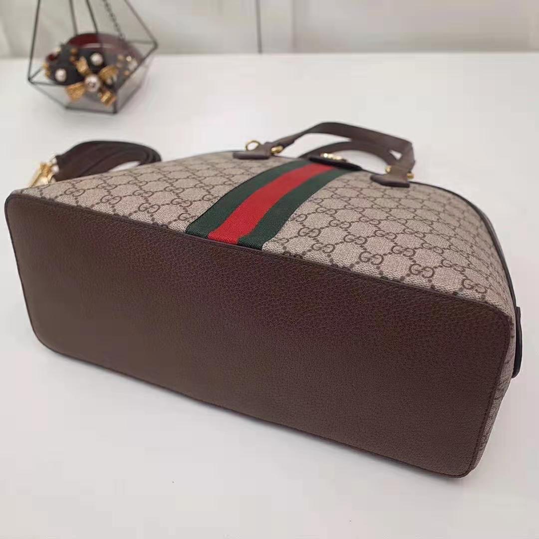 Gucci GG Women Ophidia GG Medium Top Handle in Beige/Ebony GG Supreme Canvas