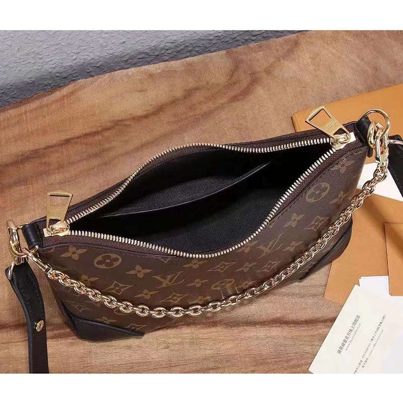 Louis Vuitton LV Women Boulogne Handbag Black Brown Monogram Coated Canvas