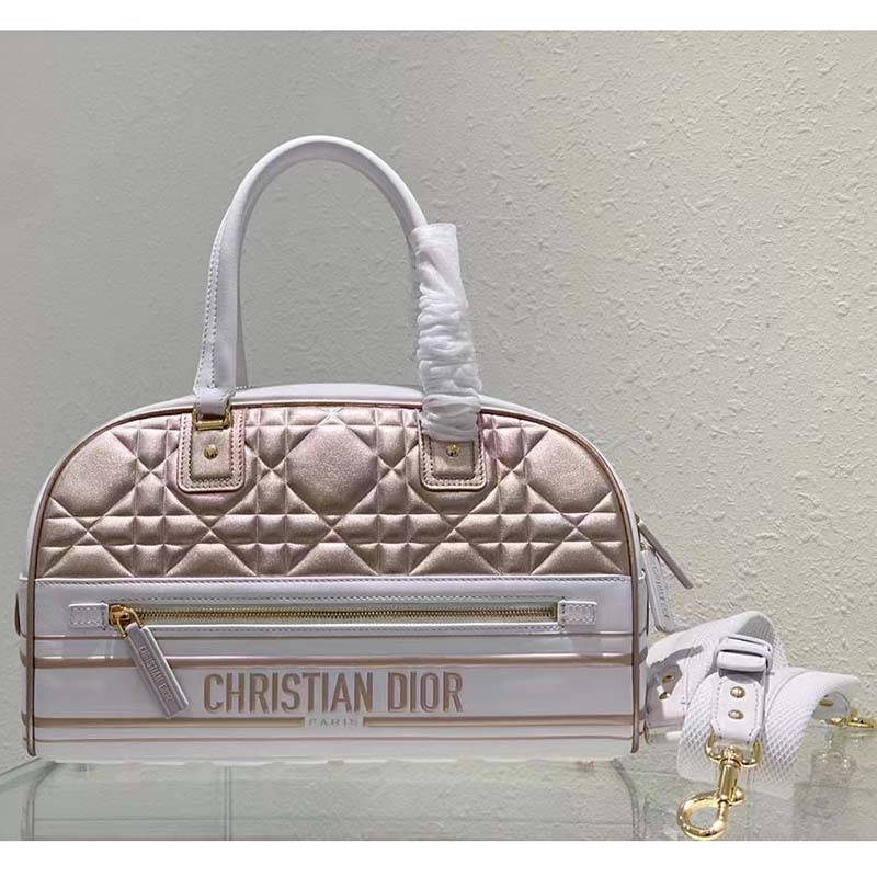 Dior Women CD Medium Vibe Zip Bowling Bag White Padded Étoile Calfskin