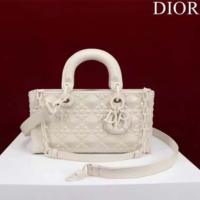 Dior Women CD Medium D-Joy Bag Latte Cannage Calfskin Diamond Motif