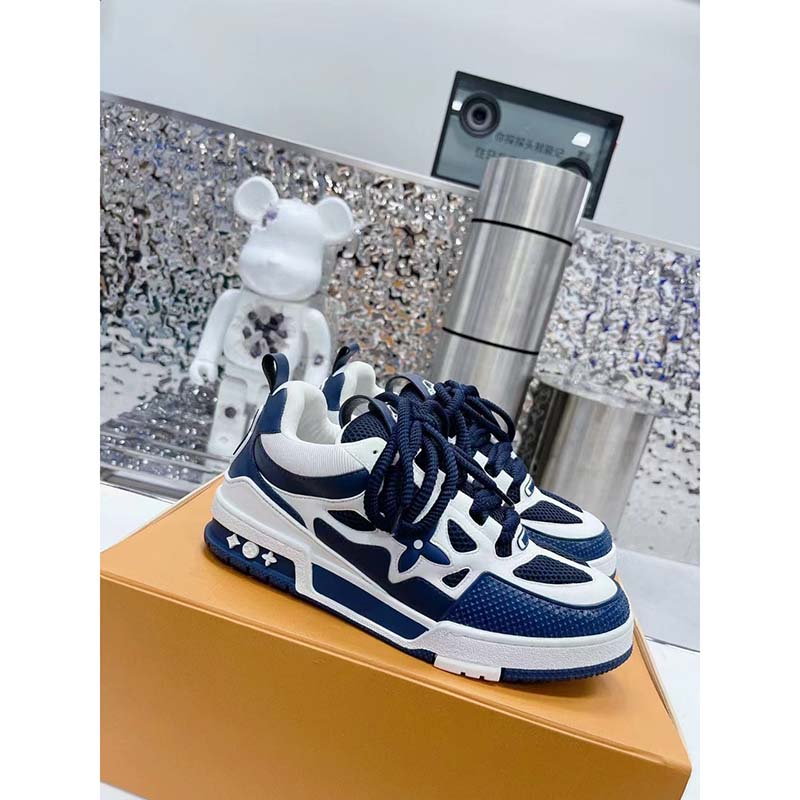 Louis Vuitton Unisex LV Trainer Sneaker Black Monogram Denim Rubber Outsole Flowers