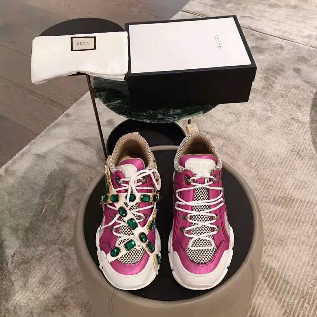 Gucci Women Flashtrek Sneaker with Removable Crystals 5.6cm Height-Pink