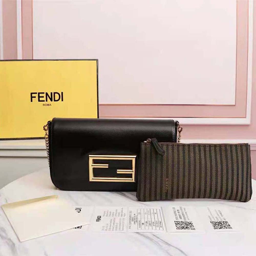 Fendi Women Wallet on Chain with Pouches Leather Mini-Bag-Black