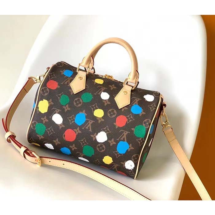 Louis Vuitton Unisex LVxYK Speedy Bandoulière 25 Monogram Coated Canvas 3D Painted Dots Print